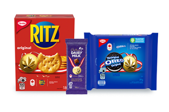 This image contains three Mondelez products in boxes: Ritz biscuits, dairy milk, and Oreo biscuits pack.