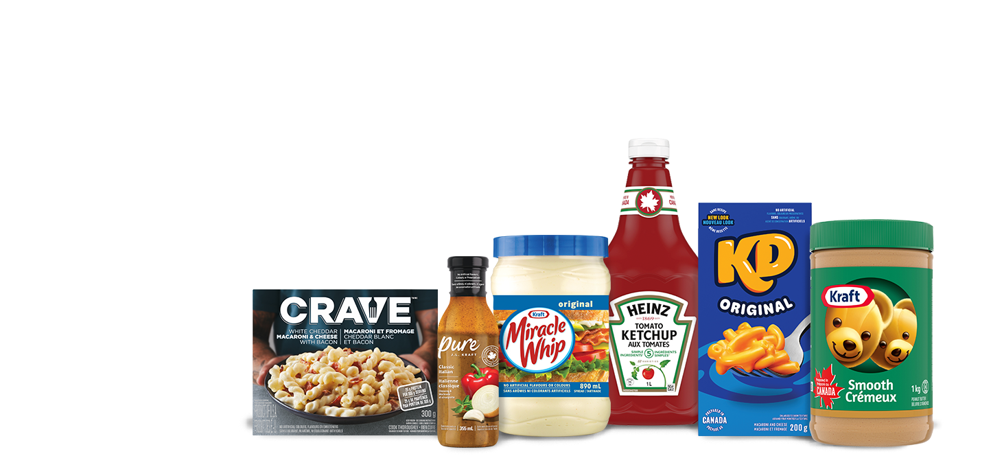 The following image contains the text: "Your family could win lunches for a year with these products: Crave, Pure, Heinz Tomato Ketchup, Miracle Whip, KP Original and Kraft Smooth Cream."