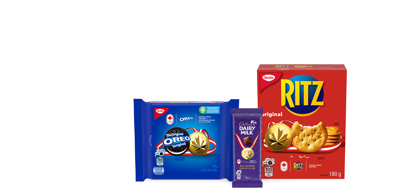 The following image contains the text: "Your family could win lunches for a year with these products: Ritz biscuits, dairy milk, and Oreo biscuits pack.